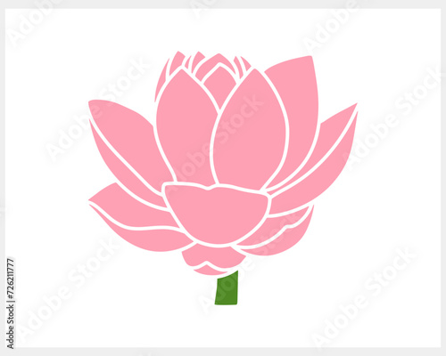 Stencil lotos rose flower with leaf clipart isolated Hand drawn cartoon nature Vector stock illustration EPS 10