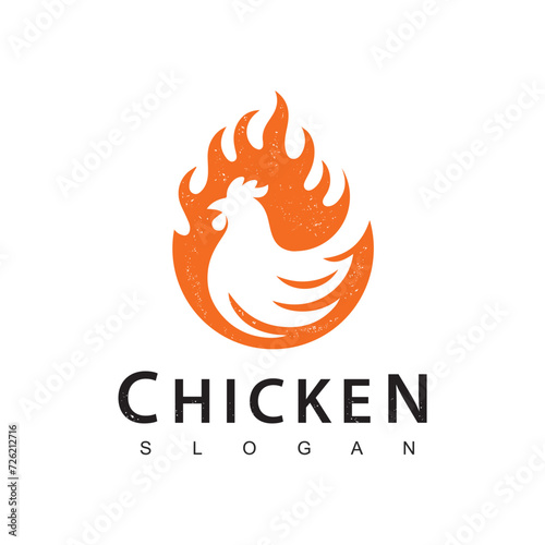 Fire chicken logo, hen flame hot symbol vector icon illustration, fast food restaurant icon