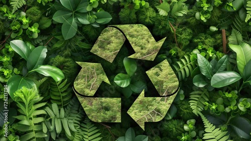 Recycle symbol made of leafy greenery. Conceptual recycling, environmental protection, pollution prevention, eco friendly development conservation, waste reduction, sustainable living. Earth Day