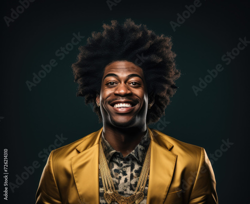 Smiling Black Man with Gold Dental Braces 