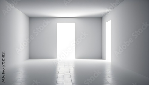 Empty white room, two windows, one on the right side 