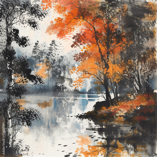 Astern autumn scenery painting