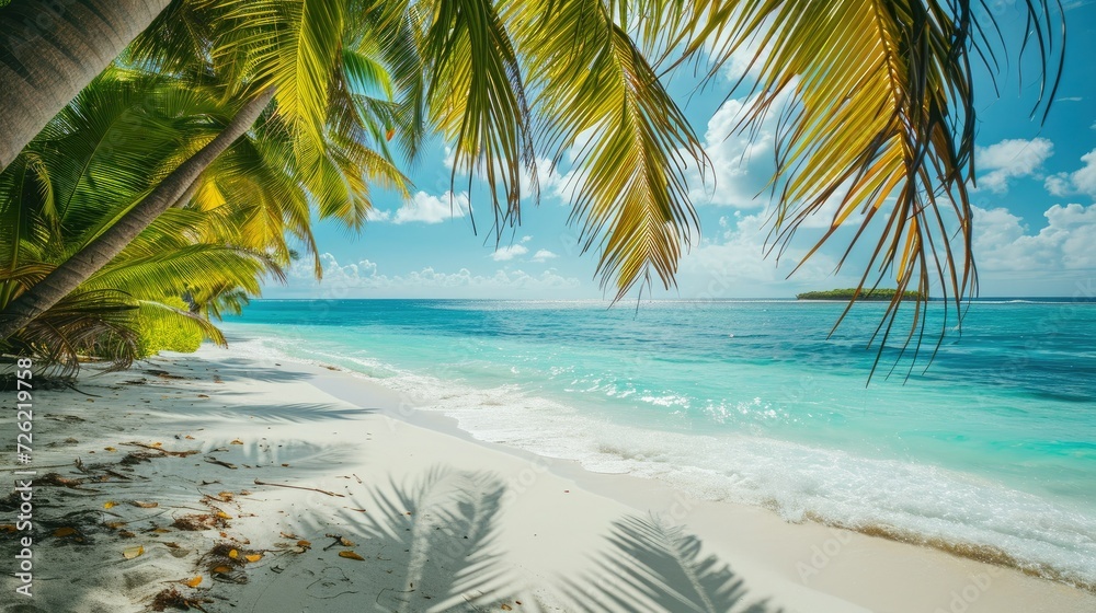 Beautiful beach with palms and turquoise sea.