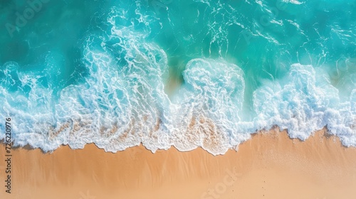 beautiful sandy beach and soft blue ocean wave, top view - 1