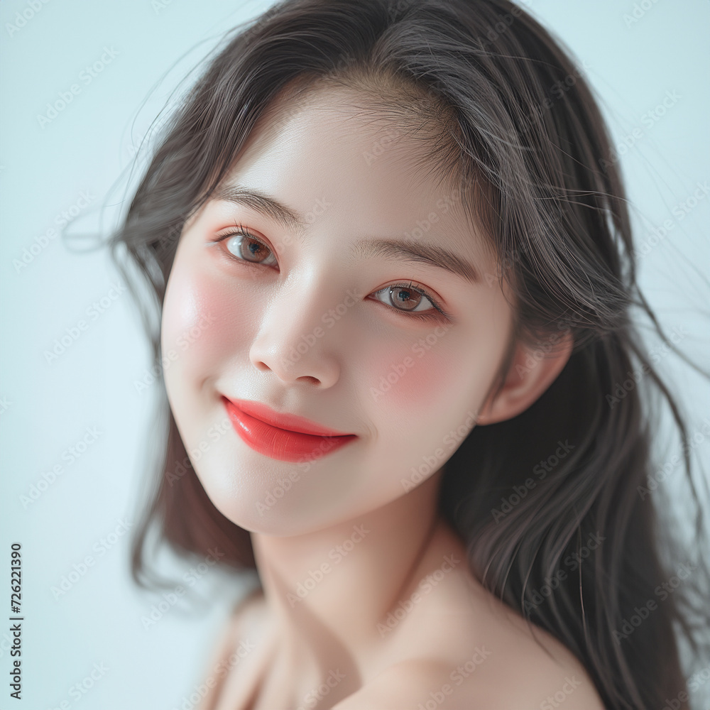 A woman exudes natural elegance and sensuality, smiling softly in a close-up portrait showcasing her beauty, fashion, and captivating eyes A woman exudes natural elegance and sensuality, smiling softly in a close-up portrait showcasing her beauty, fashion, and captivating eyes