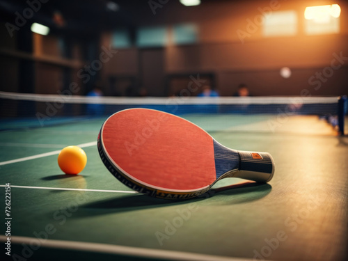 Table tennis ping pong bat closeup. Generative AI