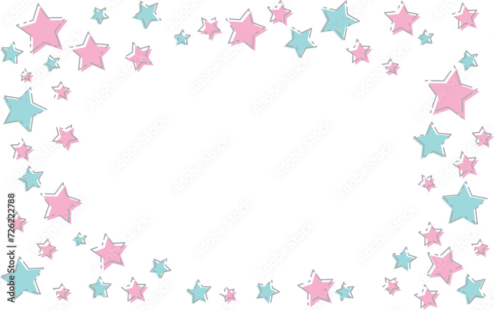 縁取りされたピンク色と水色の星を散りばめたフレーム背景