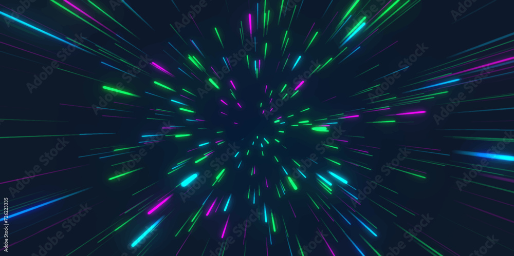 Naklejka premium Cosmic Bright Stars and Fractal Patterns Festive Fireworks Explosion with Neon Dark Space in a Burst of Purple and Blue, Creating an Artful Illustration Perfect for and Holiday Designs