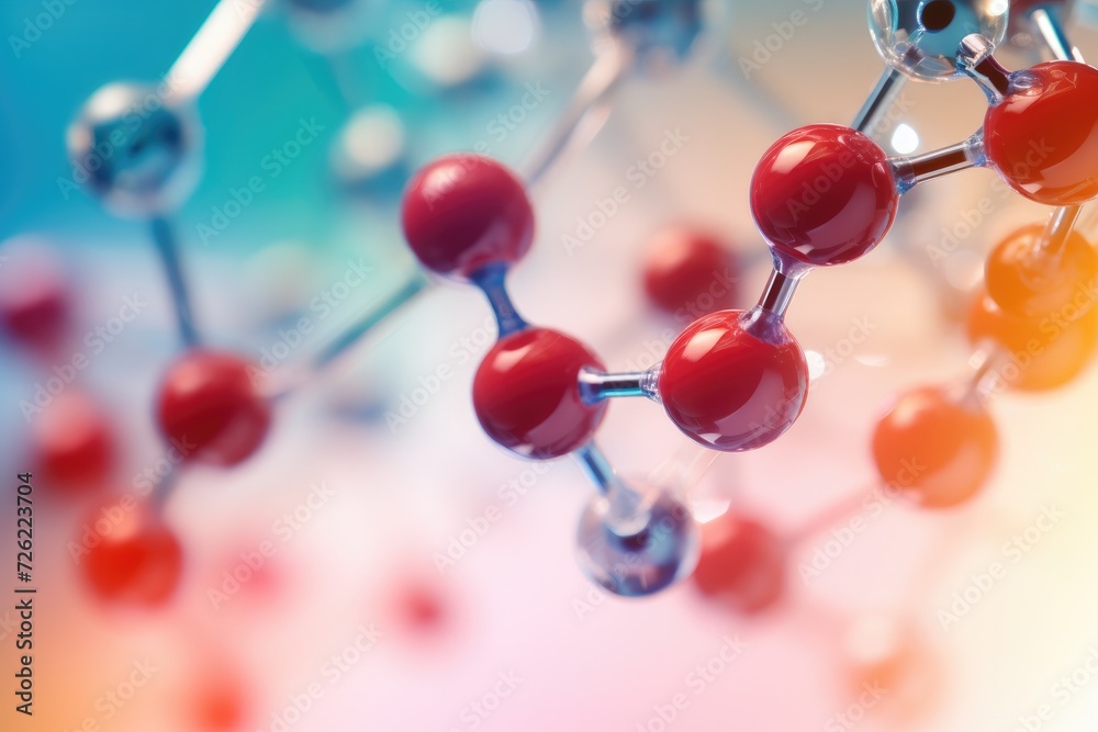 Close up of red and white molecules. Generative AI.