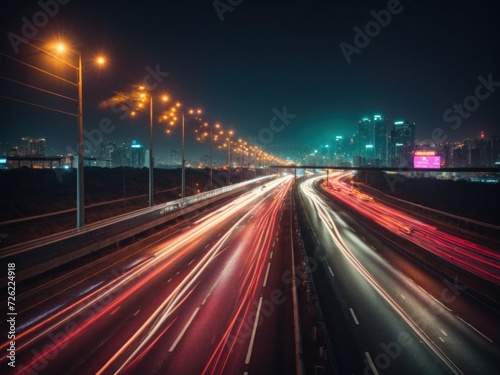 traffic on highway at night speed light. Generative AI