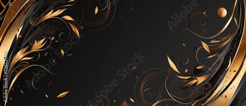 black background with golden swirl and flowers and place for text