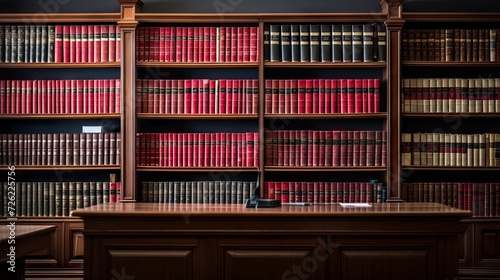 Law library with shelves of books and legal documents in a professional office