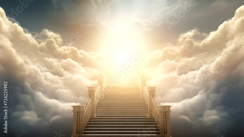 Scene of the stairs to heaven with a cloudy background, animated virtual repeating seamless 4k