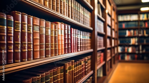 Law library with shelves of books and legal documents in a professional office