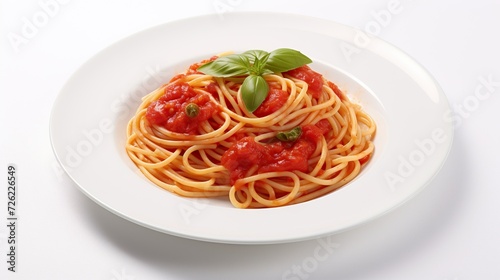 Spaghetti on plate, on a white background. Generative AI