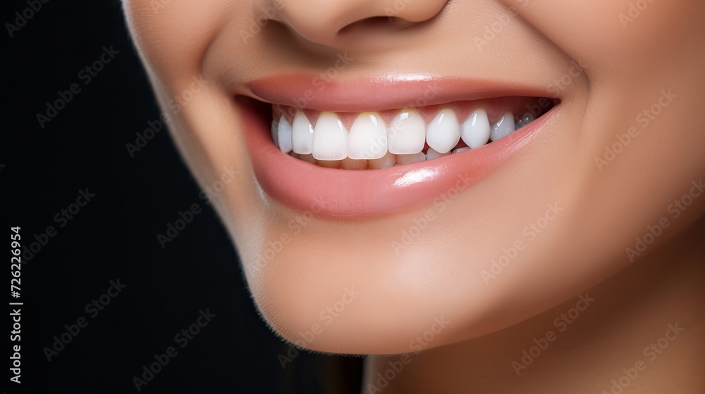 Young woman with perfect white teeth smiling happily at the dentist. Oral hygiene and dental care concept. Stomatology and dentistry background. Young woman with perfect white teeth smiling happily at the dentist. Oral hygiene and dental care concept. Stomatology and dentistry background.