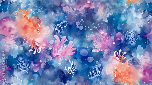 watercolor background underwater life seamless pattern.