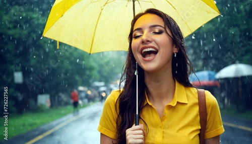 Woman Holding a Yellow Umbrella