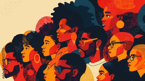 Illustration of crowd of people of African American people. Black history month celebrate. photo