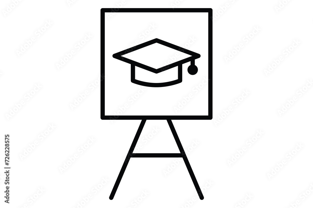 Chalkboard with graduation hat icon. icon related to academic achievement fusion, education. line icon style. element illustration Chalkboard with graduation hat icon. icon related to academic achievement fusion, education. line icon style. element illustration