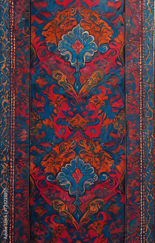 Multicolored decorative wallcovering made with traditional Central Asian, Ottoman Turkish motifs photo