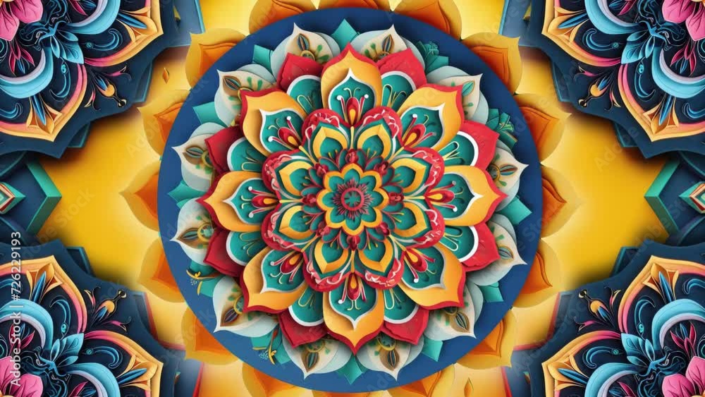 Vibrant 4k footage featuring a full-color origami mandala for creative projects.