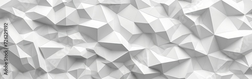 Abstract wide white texture with geometric triangular 3d triangles pattern wall background banner illustration, textured backdrop for design web, wallpaper, Generative AI