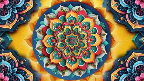 Vibrant 4k footage featuring a full-color origami mandala for creative projects. photo