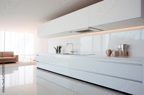 Modern kitchen interior with white wall house. Minimalistic scandinavian style