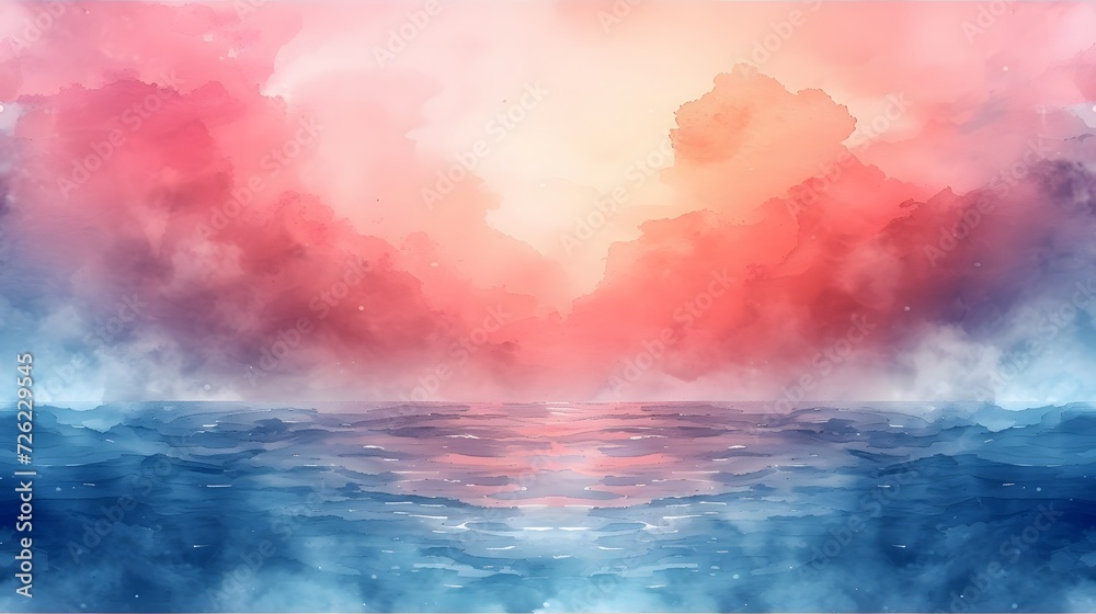 watercolor background sky and ocean seamless pattern.