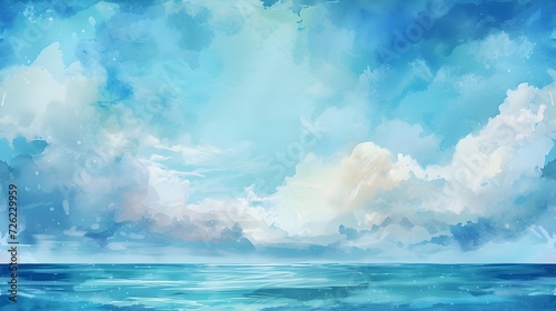 watercolor background sky and ocean seamless pattern.