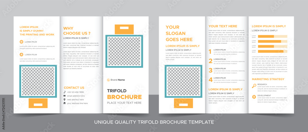 Creative corporate modern business trifold brochure template, trifold layout, z fold brochure, a4 size brochure. - obrazy, fototapety, plakaty 
