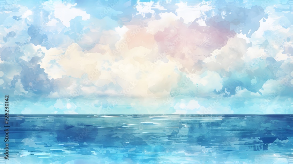 Obraz premium watercolor background sky and ocean seamless pattern.