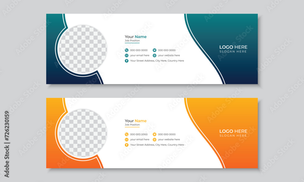 Creative email signature or email footer design template, modern minimalist personal social media cover layout design for multipurpose use, corporate business editable vector signature design Creative email signature or email footer design template, modern minimalist personal social media cover layout design for multipurpose use, corporate business editable vector signature design