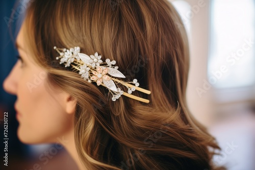 dazzling hairpin with jewels on the side of a loose waves