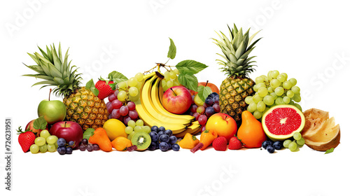 Fresh colorful bunch of fruit over white transparent