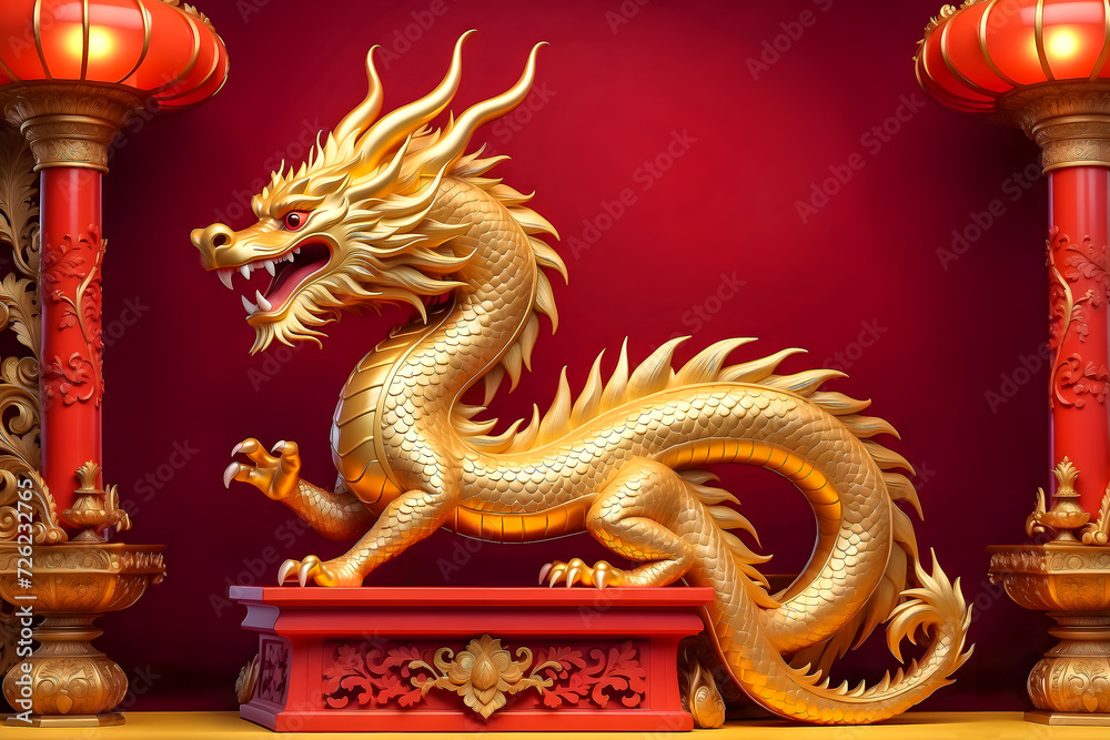 The mythological golden Chinese dragon. Zodiac sign and symbol of the New Year