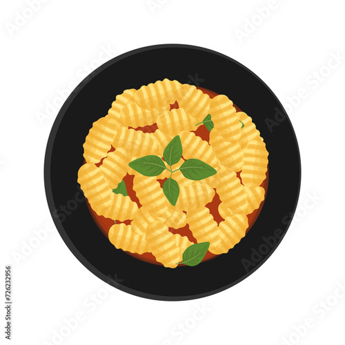 Italian gnocchi vector illustration logo Top view
