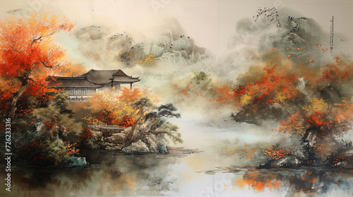 Chinese style Oriental ink paintingInk