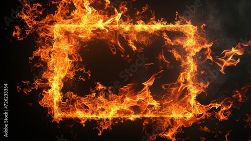 Fire in form of rectangle. Fire flame on black background