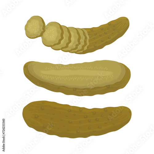 Whole and cut pickled cucumber vector illustration logo