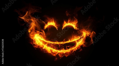 Fire in form of smile emoji. Fire flame on black background