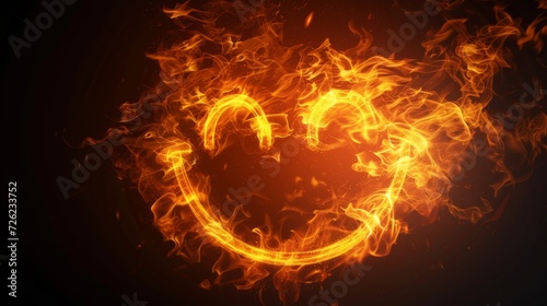 Fire in form of smile emoji. Fire flame on black background