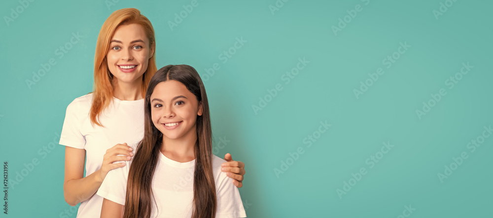 Mother and daughter child banner, copy space, isolated background. happy childhood. express emotions. cheerful mother and daughter. Mother and daughter child banner, copy space, isolated background. happy childhood. express emotions. cheerful mother and daughter.