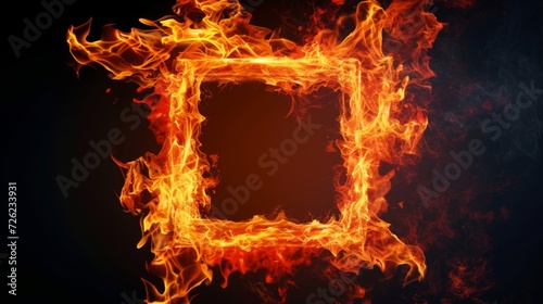 Fire in form of square. Fire flame on black background