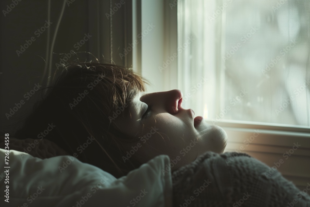 head resting on pillow, soft light from window on face head resting on pillow, soft light from window on face