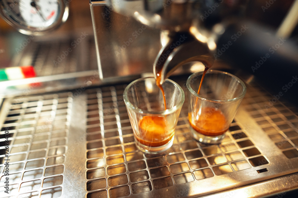 Coffee shot,Coffee machine pouring out espresso shot Coffee shot,Coffee machine pouring out espresso shot