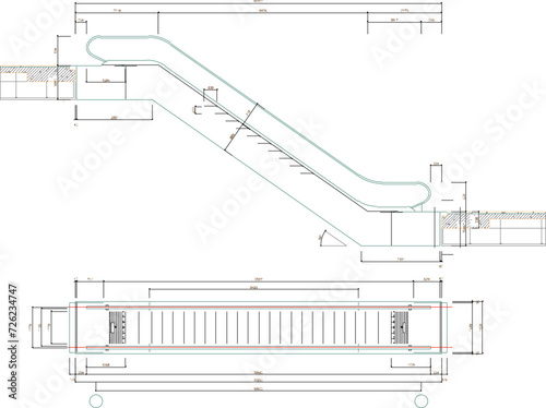 Mall elevator technical drawing design illustration vector sketch