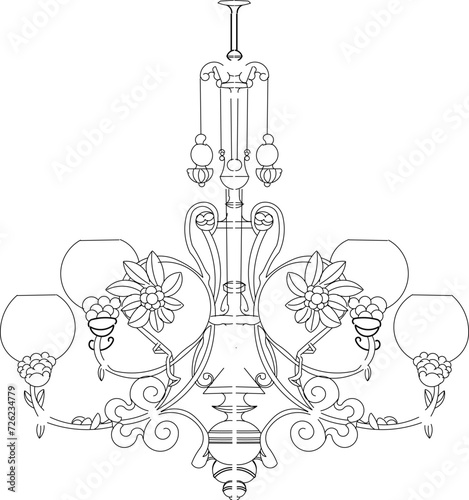 Vector sketch illustration design drawing vintage old classic luxury chandelier for living room hall