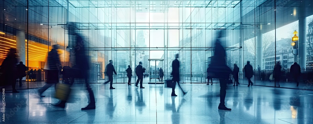 Busy businessmen and businesswomen walking in rush through modern city hall blurred motion in crowded urban fast lifestyle in business world ideal for concepts related to travel economy street life Busy businessmen and businesswomen walking in rush through modern city hall blurred motion in crowded urban fast lifestyle in business world ideal for concepts related to travel economy street life